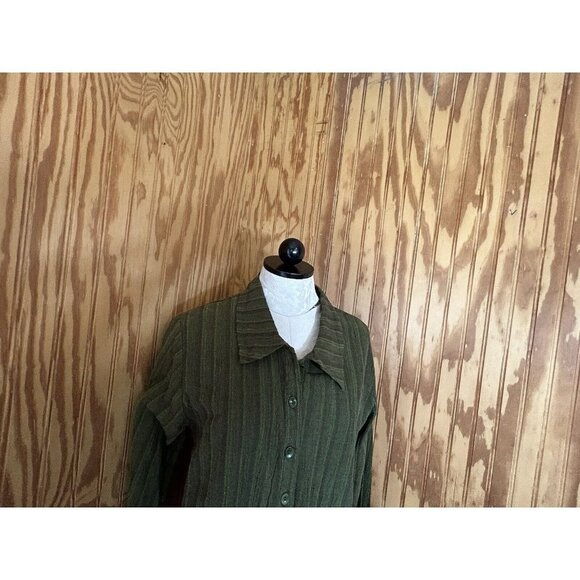 FLAX  Designs Womens NWT Button Down Long Sleeve 100% Linen Small Green Striped - Picture 3 of 8